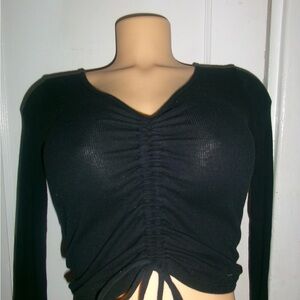 Hollister Black Ruched Crop Blouse
